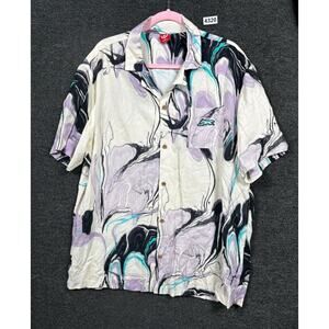 Ice Cream Marbling Short Sleeve Button-Up Camp Shirt Mens Size XL Regular Fit